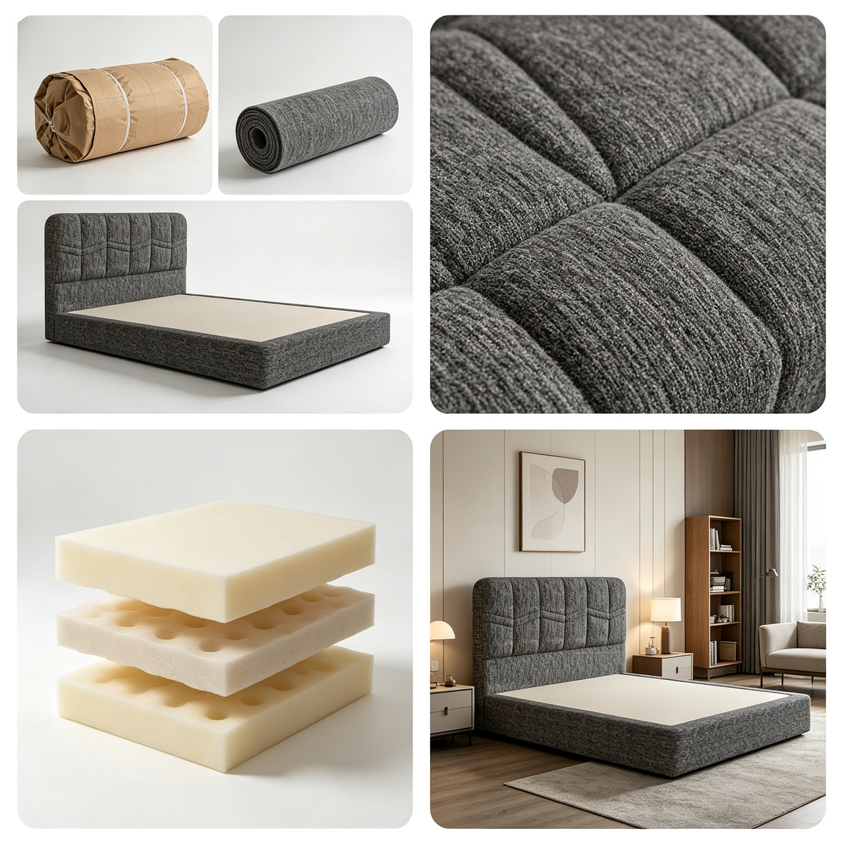Roll‑Packed Compressed Memory Foam Bed, Vacuum Sealed Bed, Medium‑Firm, Sleep Support, Boxed Bed for Home Bedroom