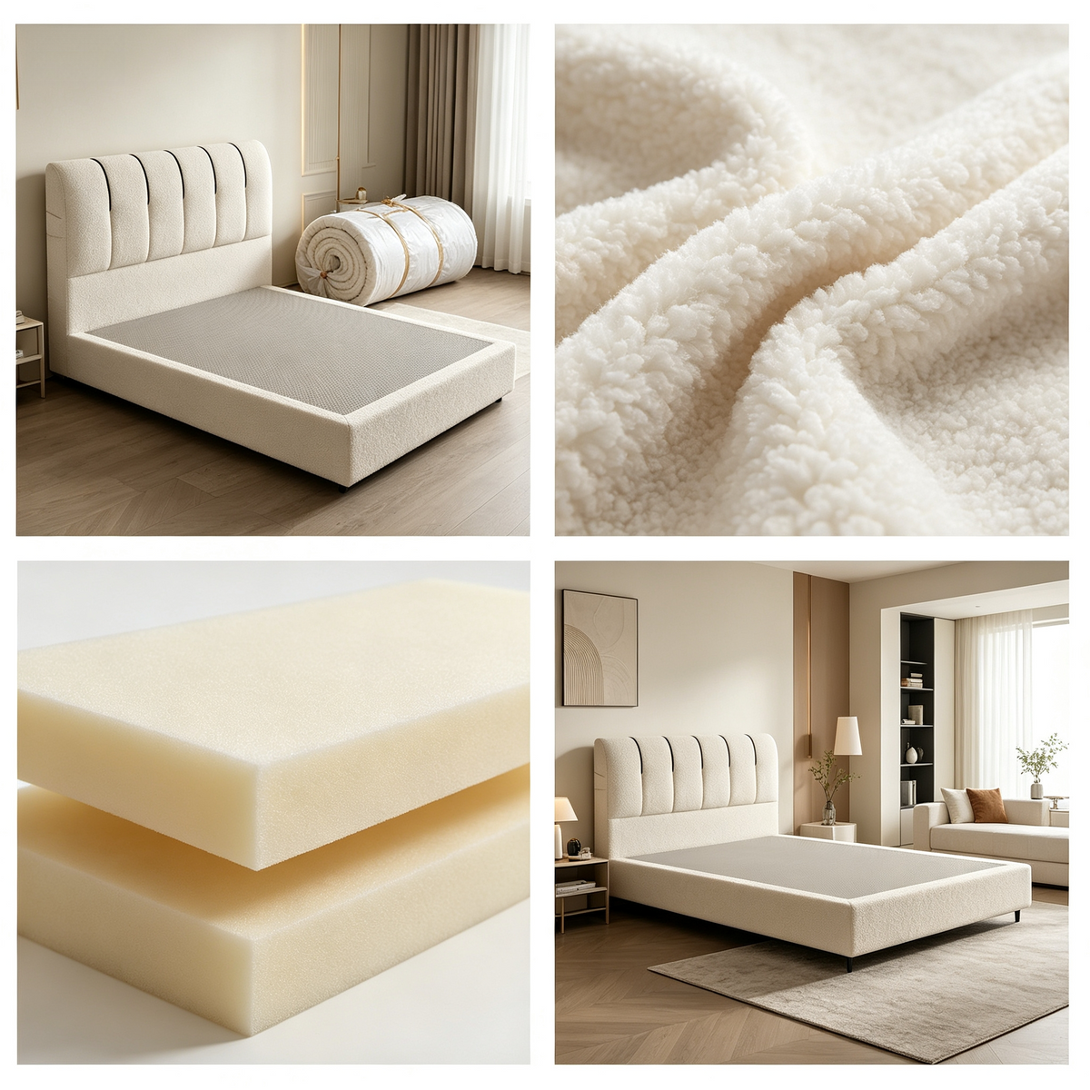 Roll‑Packed Vacuum Compressed Bed Frame, Modern Upholstered Bed, Space‑Saving Roll‑up Package, Easy Shipping for Bedroom Furniture