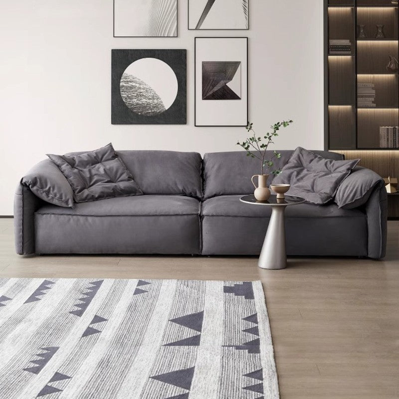 【Brand】Baxter‑Style Elephant Ear Sofa, Italian Minimalist Top‑Grain Nubuck Leather Couch, Foldable Ear‑Shaped Armrest, Goose‑Down Filled Deep‑Seat Sofa for Villa & Luxury Living Room