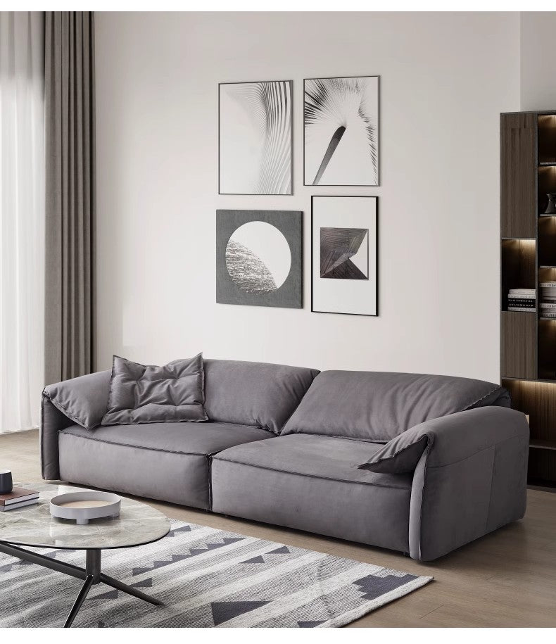 【Brand】Baxter‑Style Elephant Ear Sofa, Italian Minimalist Top‑Grain Nubuck Leather Couch, Foldable Ear‑Shaped Armrest, Goose‑Down Filled Deep‑Seat Sofa for Villa & Luxury Living Room