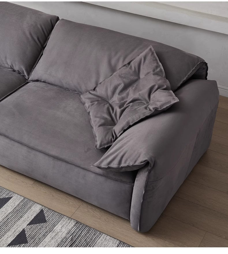 【Brand】Baxter‑Style Elephant Ear Sofa, Italian Minimalist Top‑Grain Nubuck Leather Couch, Foldable Ear‑Shaped Armrest, Goose‑Down Filled Deep‑Seat Sofa for Villa & Luxury Living Room