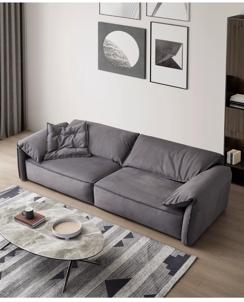 【Brand】Baxter‑Style Elephant Ear Sofa, Italian Minimalist Top‑Grain Nubuck Leather Couch, Foldable Ear‑Shaped Armrest, Goose‑Down Filled Deep‑Seat Sofa for Villa & Luxury Living Room