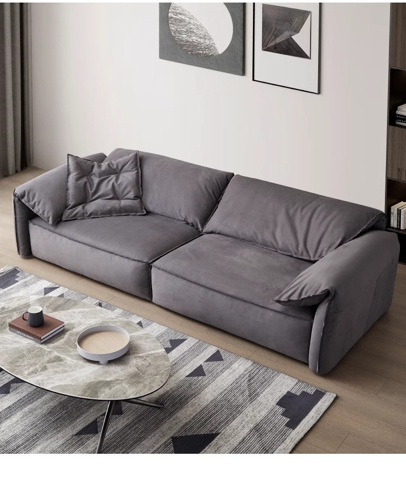 【Brand】Baxter‑Style Elephant Ear Sofa, Italian Minimalist Top‑Grain Nubuck Leather Couch, Foldable Ear‑Shaped Armrest, Goose‑Down Filled Deep‑Seat Sofa for Villa & Luxury Living Room