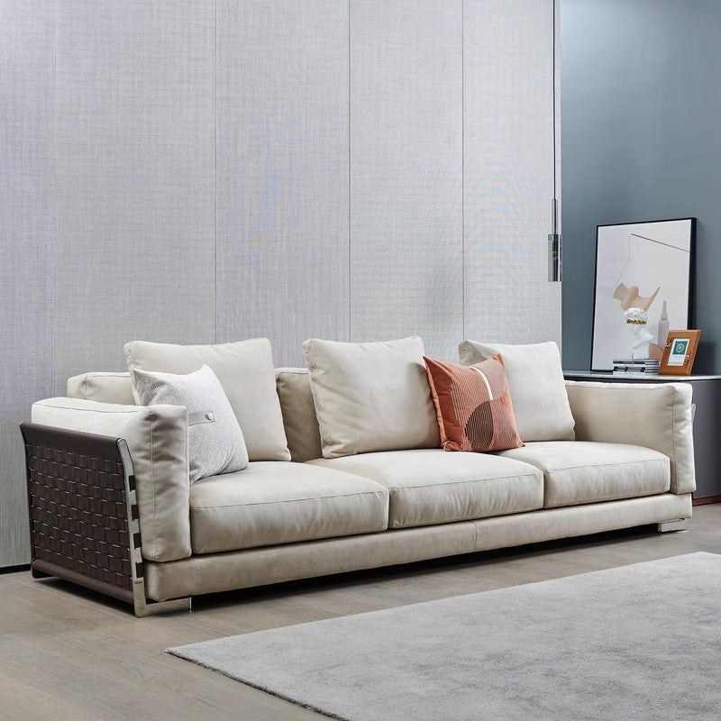 【Brand】Flexform Woven Sofa, Italian Designer Hand‑Woven Top‑Grain Leather Sofa, Goose Down Filled Modular Lounge Couch for Villa & Luxury Living Room
