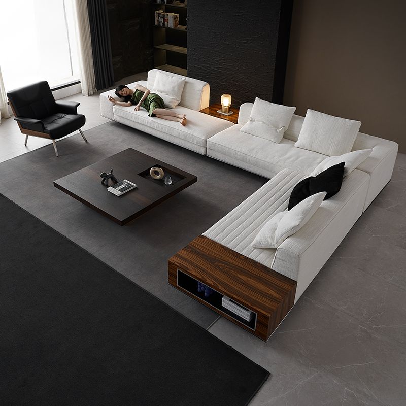 【Brand】Minotti‑Style Roger Corner Sofa, Italian Minimalist L‑Shaped Fabric Modular Sectional, Tailored Horizontal Quilted Upholstered Couch with Suspended Metal Base for Large Villa Living Room