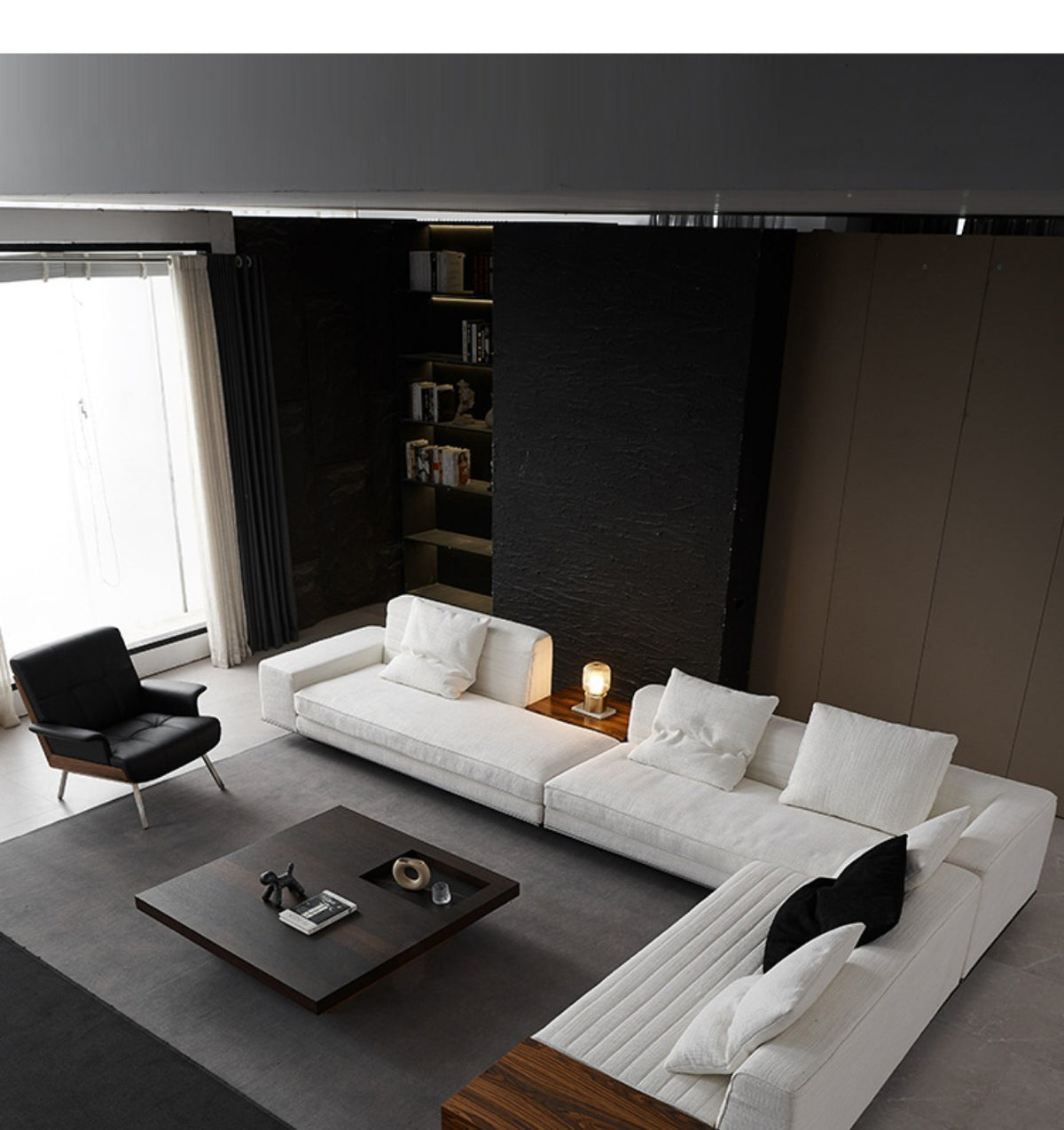 【Brand】Minotti‑Style Roger Corner Sofa, Italian Minimalist L‑Shaped Fabric Modular Sectional, Tailored Horizontal Quilted Upholstered Couch with Suspended Metal Base for Large Villa Living Room