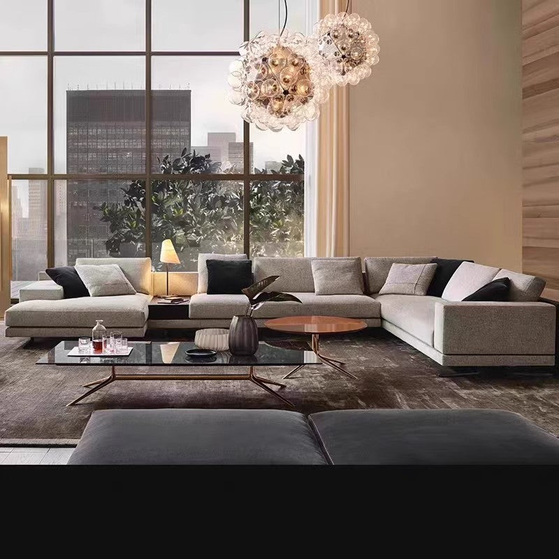 【Brand】Poliform‑Style Mondrian Sofa, Italian Minimalist Modular Sectional Sofa, Architectural Geometric Upholstered Couch with Suspended Die‑Cast Aluminum Feet for Villa & Luxury Living Room