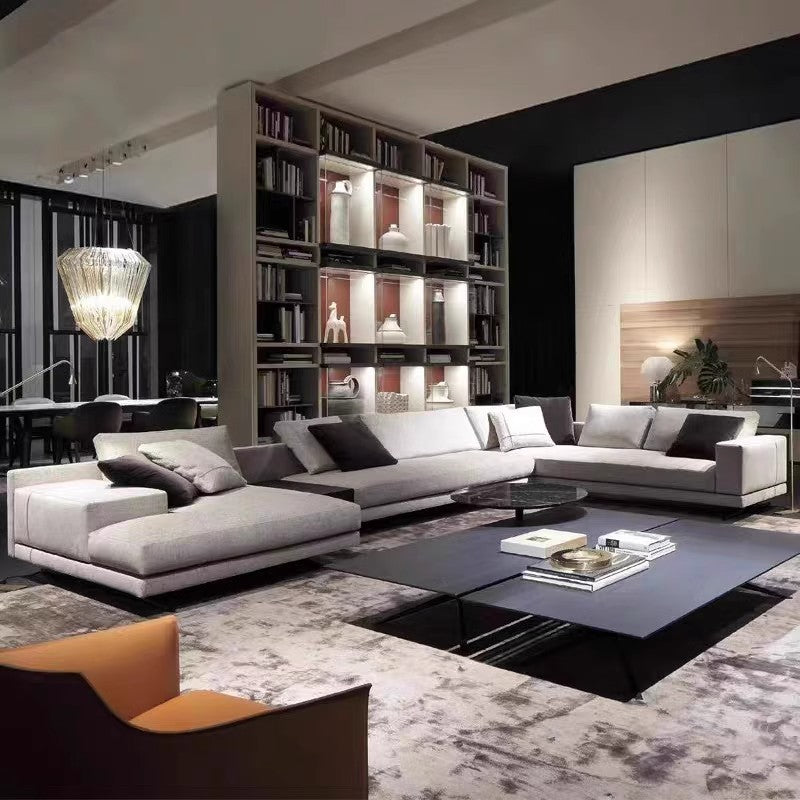 【Brand】Poliform‑Style Mondrian Sofa, Italian Minimalist Modular Sectional Sofa, Architectural Geometric Upholstered Couch with Suspended Die‑Cast Aluminum Feet for Villa & Luxury Living Room