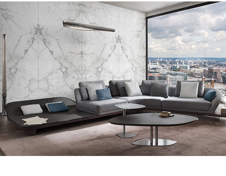 【Brand】ReflexSegno Ferrari Sofa, Italian Designer Top‑Grain Leather Curved Sectional Sofa, Floating Base Goose‑Down Filled Lounge Couch for Villa & Large Living Room