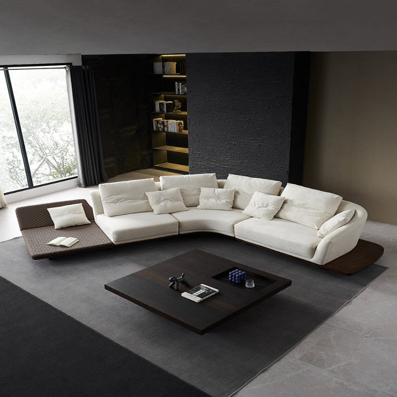 【Brand】ReflexSegno Ferrari Sofa, Italian Designer Top‑Grain Leather Curved Sectional Sofa, Floating Base Goose‑Down Filled Lounge Couch for Villa & Large Living Room