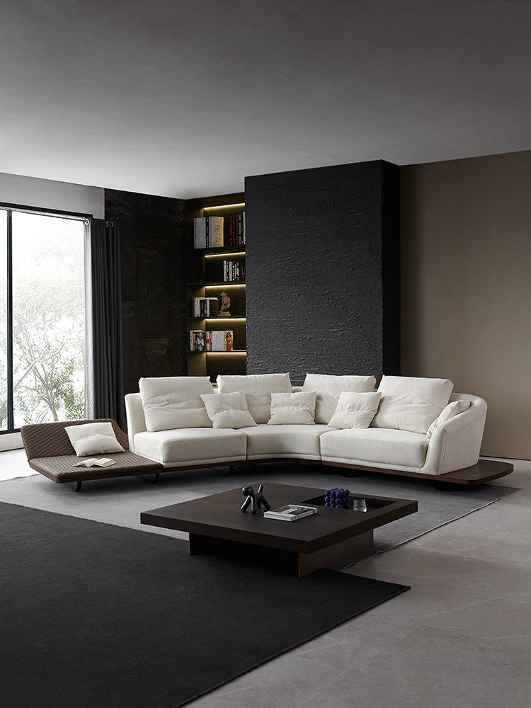 【Brand】ReflexSegno Ferrari Sofa, Italian Designer Top‑Grain Leather Curved Sectional Sofa, Floating Base Goose‑Down Filled Lounge Couch for Villa & Large Living Room