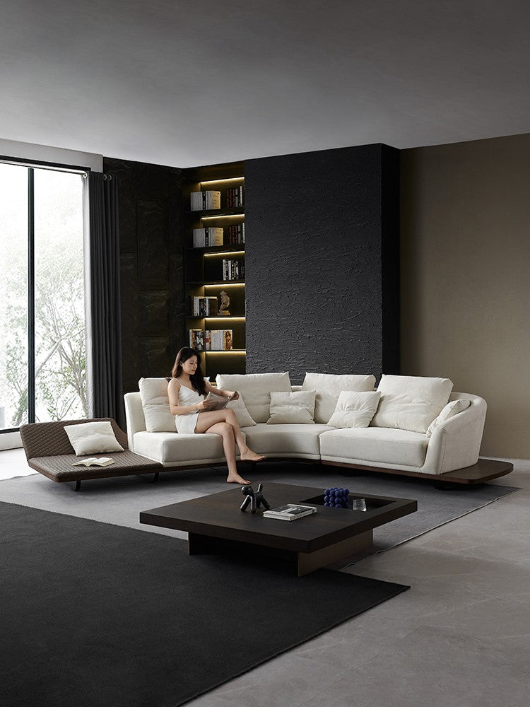 【Brand】ReflexSegno Ferrari Sofa, Italian Designer Top‑Grain Leather Curved Sectional Sofa, Floating Base Goose‑Down Filled Lounge Couch for Villa & Large Living Room