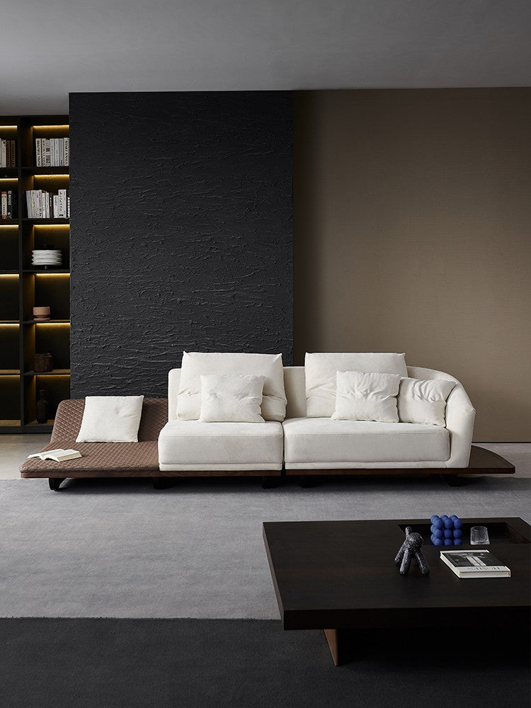 【Brand】ReflexSegno Ferrari Sofa, Italian Designer Top‑Grain Leather Curved Sectional Sofa, Floating Base Goose‑Down Filled Lounge Couch for Villa & Large Living Room