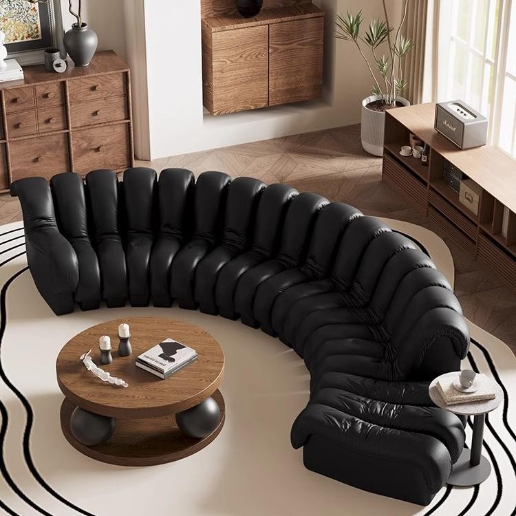 【Brand】Serpentine Modular Sofa, Italian‑Inspired Snake‑Shaped Sectional Sofa, Freely Combinable Interlocking Modules Top‑Grain Leather Couch for Villa & Luxury Living Room