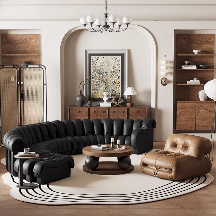 【Brand】Serpentine Modular Sofa, Italian‑Inspired Snake‑Shaped Sectional Sofa, Freely Combinable Interlocking Modules Top‑Grain Leather Couch for Villa & Luxury Living Room