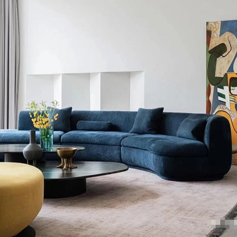 【Brand】Curved Sofa, Italian Minimalist Modular Curved Sectional, Soft Fabric Upholstered Couch with Suspended Metal Frame for Open‑Concept Villa Living Room