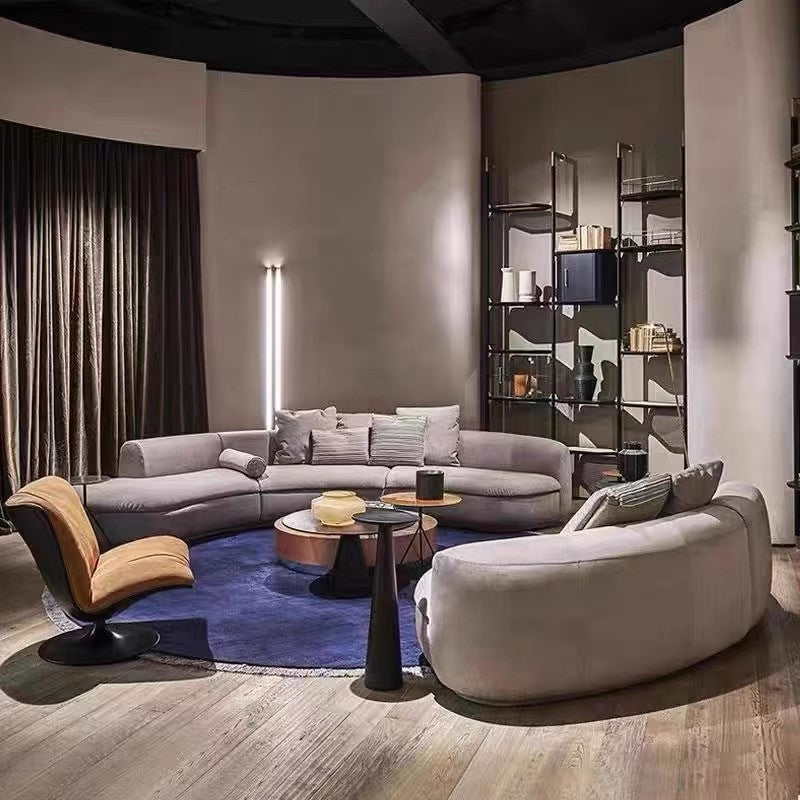 【Brand】Curved Sofa, Italian Minimalist Modular Curved Sectional, Soft Fabric Upholstered Couch with Suspended Metal Frame for Open‑Concept Villa Living Room