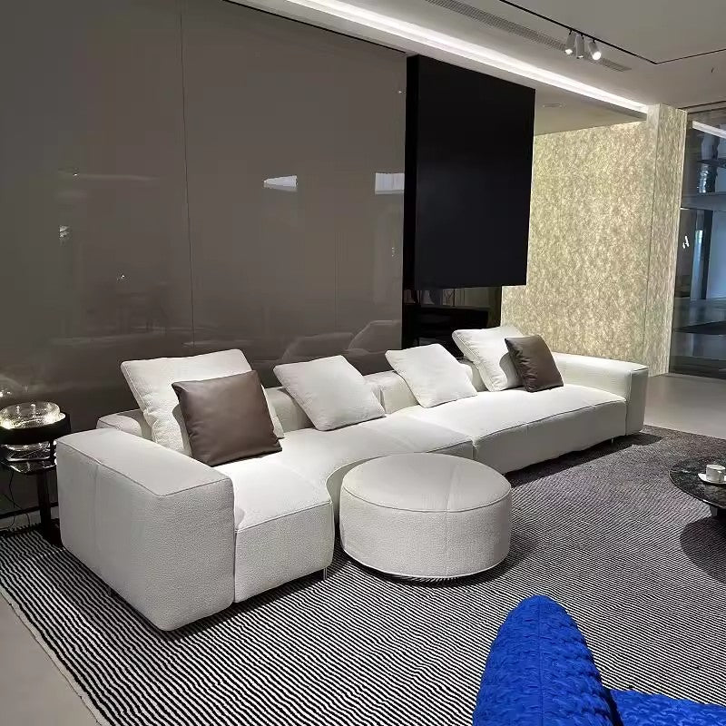 【Brand】Yves Modular Sofa, Italian Minimalist Sectional Sofa, 70s‑Inspired Asymmetrical Stitching Upholstered Couch with Invisible Aluminum Legs for Villa & Open‑Concept Living Room