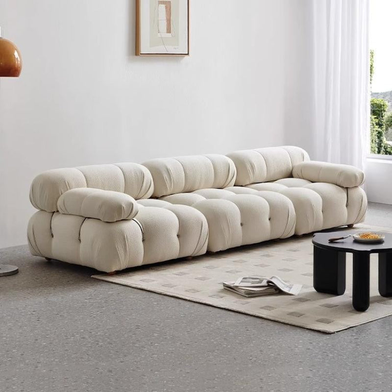 【Brand】Cameron Modular Sofa, Italian Minimalist Fabric Upholstered Sectional, Exposed Metal‑Wood Frame Goose‑Down Cushioned Couch for Large Living Room & Villa
