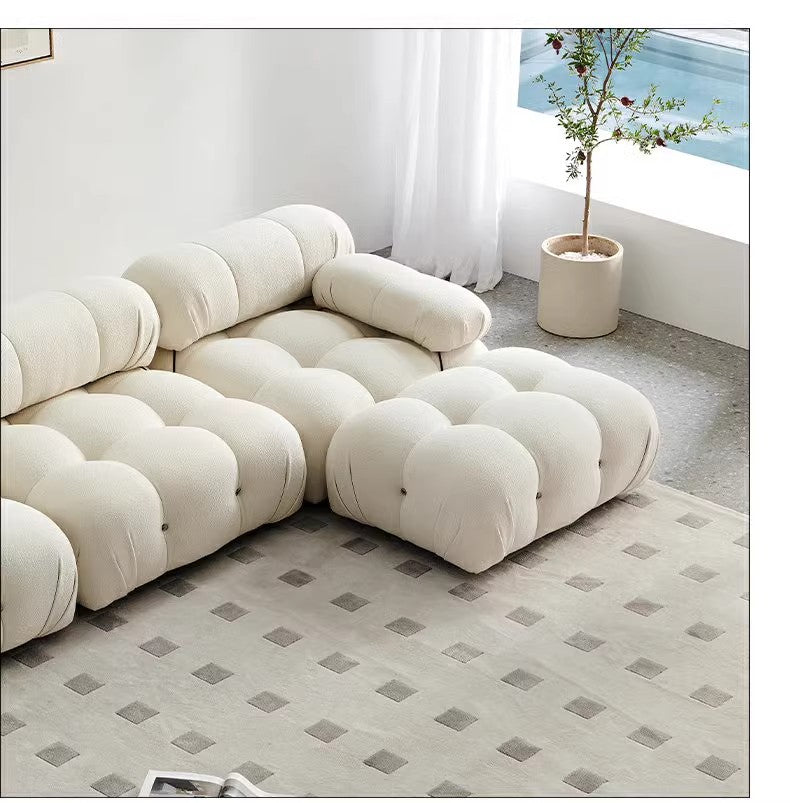 【Brand】Cameron Modular Sofa, Italian Minimalist Fabric Upholstered Sectional, Exposed Metal‑Wood Frame Goose‑Down Cushioned Couch for Large Living Room & Villa