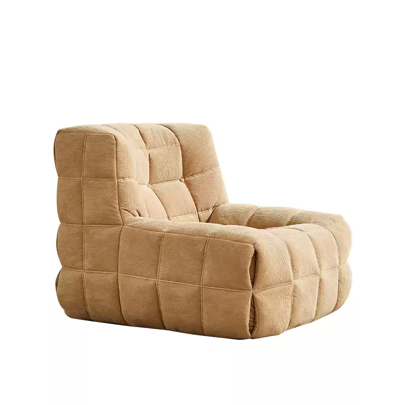 MARQI Waffle Cube Lounge Chair, Tufted Waffle Fabric Accent Chair, High Resilience Sponge, Solid Wood Frame, Modern Geometric Single Sofa Chair for Villa Living Room