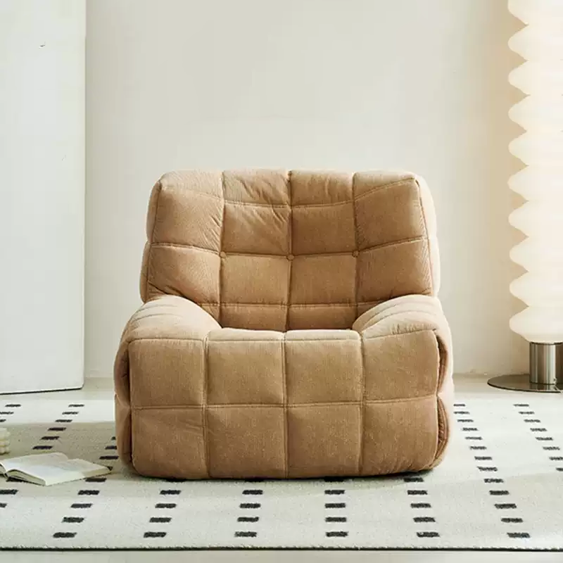 MARQI Waffle Cube Lounge Chair, Tufted Waffle Fabric Accent Chair, High Resilience Sponge, Solid Wood Frame, Modern Geometric Single Sofa Chair for Villa Living Room
