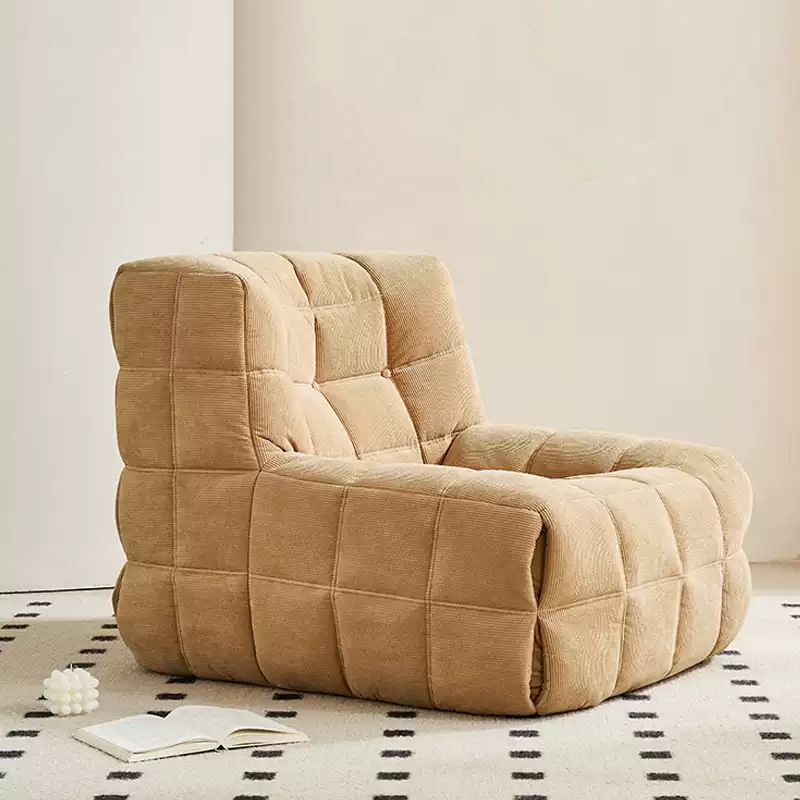 MARQI Waffle Cube Lounge Chair, Tufted Waffle Fabric Accent Chair, High Resilience Sponge, Solid Wood Frame, Modern Geometric Single Sofa Chair for Villa Living Room
