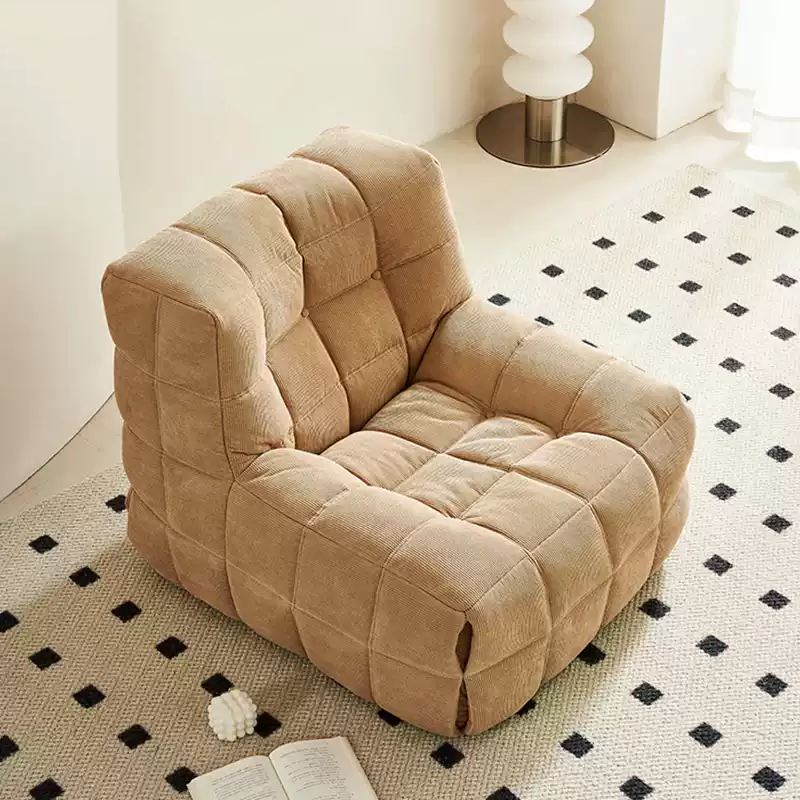 MARQI Waffle Cube Lounge Chair, Tufted Waffle Fabric Accent Chair, High Resilience Sponge, Solid Wood Frame, Modern Geometric Single Sofa Chair for Villa Living Room