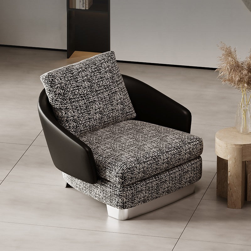 【Brand】Minotti‑Style Minimalist Lounge Chair, Italian Designer Fabric Accent Armchair, Tailored Stitching Upholstered Chair with Solid Wood Base for Reading Nook & Modern Villa