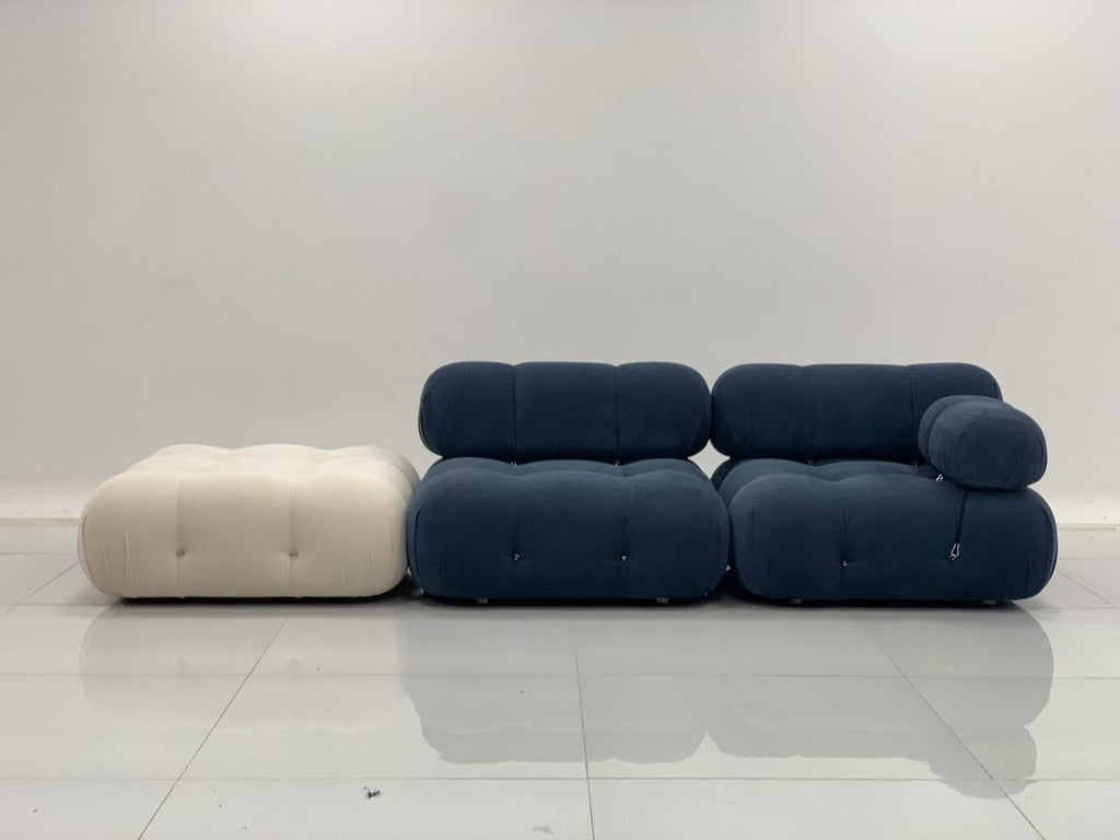 【Brand】Cameron Modular Sofa, Italian Minimalist Fabric Upholstered Sectional, Exposed Metal‑Wood Frame Goose‑Down Cushioned Couch for Large Living Room & Villa