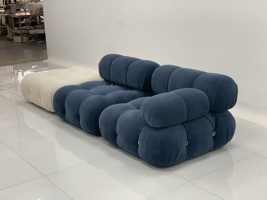 【Brand】Cameron Modular Sofa, Italian Minimalist Fabric Upholstered Sectional, Exposed Metal‑Wood Frame Goose‑Down Cushioned Couch for Large Living Room & Villa