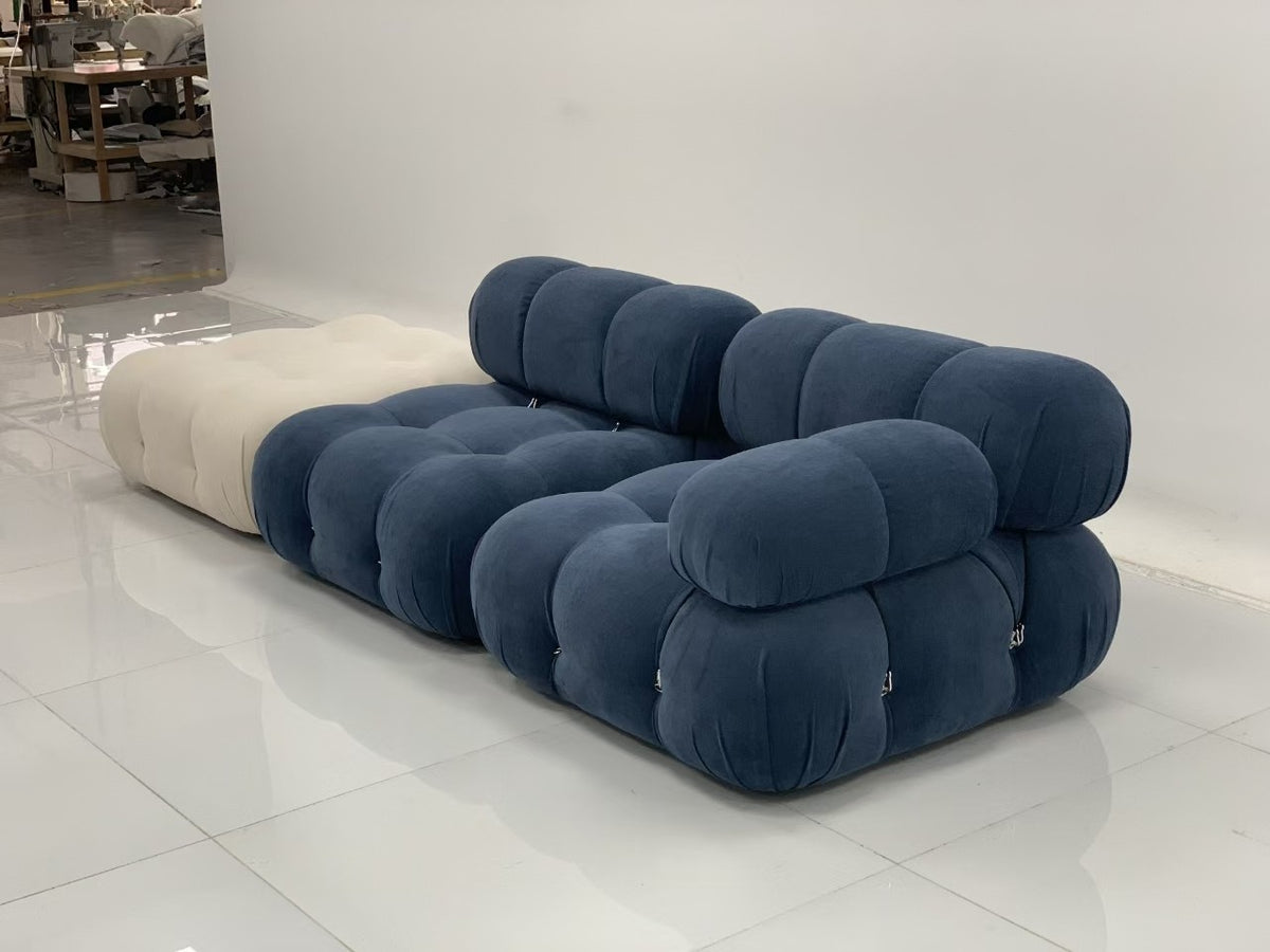 【Brand】Cameron Modular Sofa, Italian Minimalist Fabric Upholstered Sectional, Exposed Metal‑Wood Frame Goose‑Down Cushioned Couch for Large Living Room & Villa