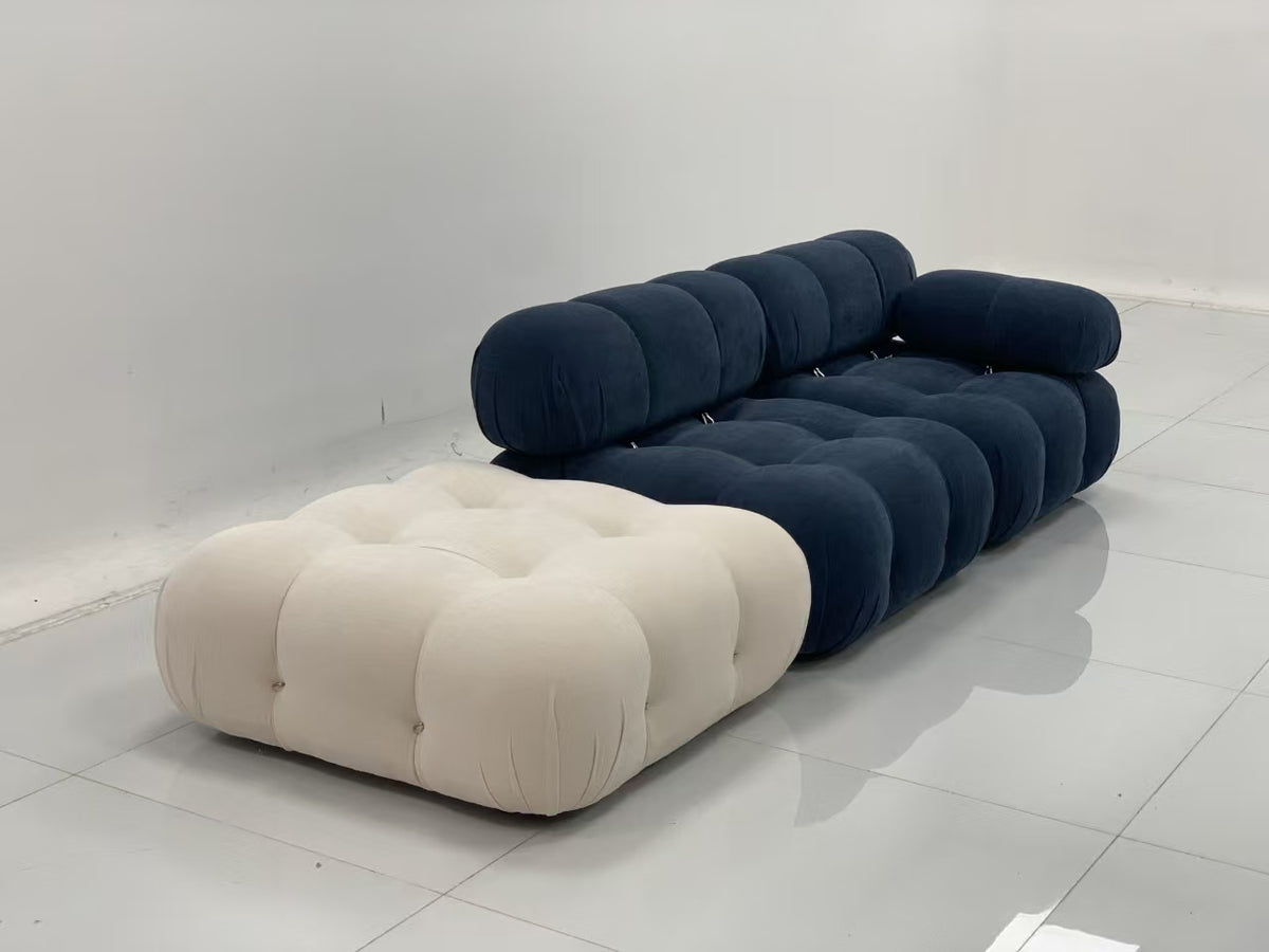 【Brand】Cameron Modular Sofa, Italian Minimalist Fabric Upholstered Sectional, Exposed Metal‑Wood Frame Goose‑Down Cushioned Couch for Large Living Room & Villa