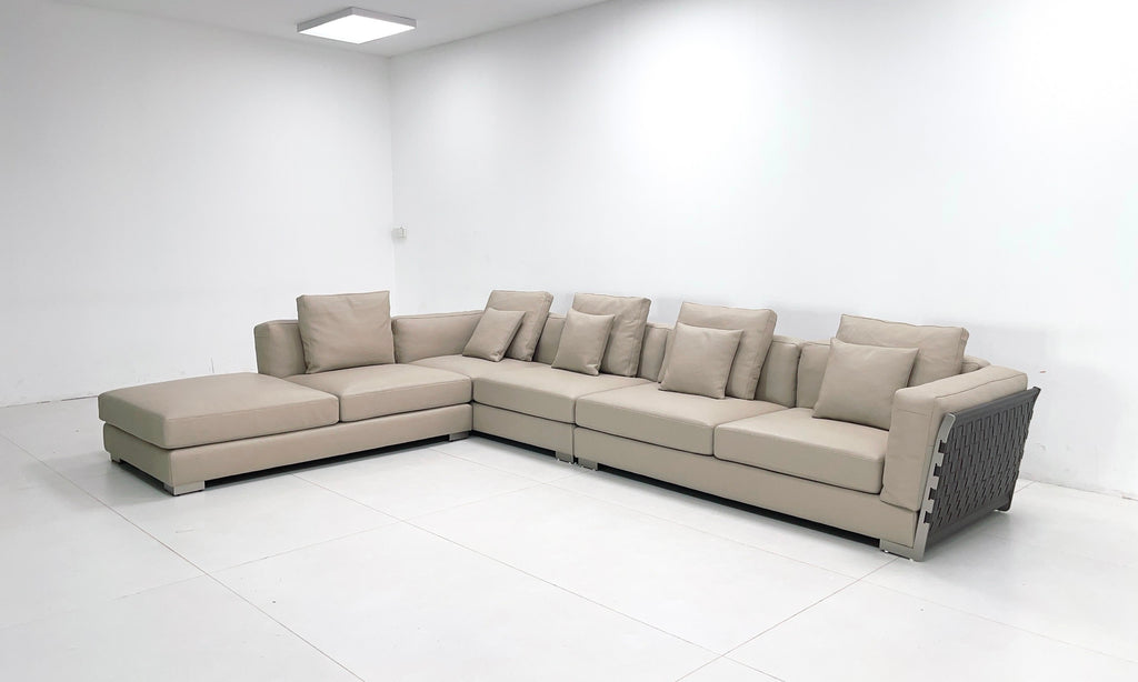 【Brand】Flexform Woven Sofa, Italian Designer Hand‑Woven Top‑Grain Leather Sofa, Goose Down Filled Modular Lounge Couch for Villa & Luxury Living Room