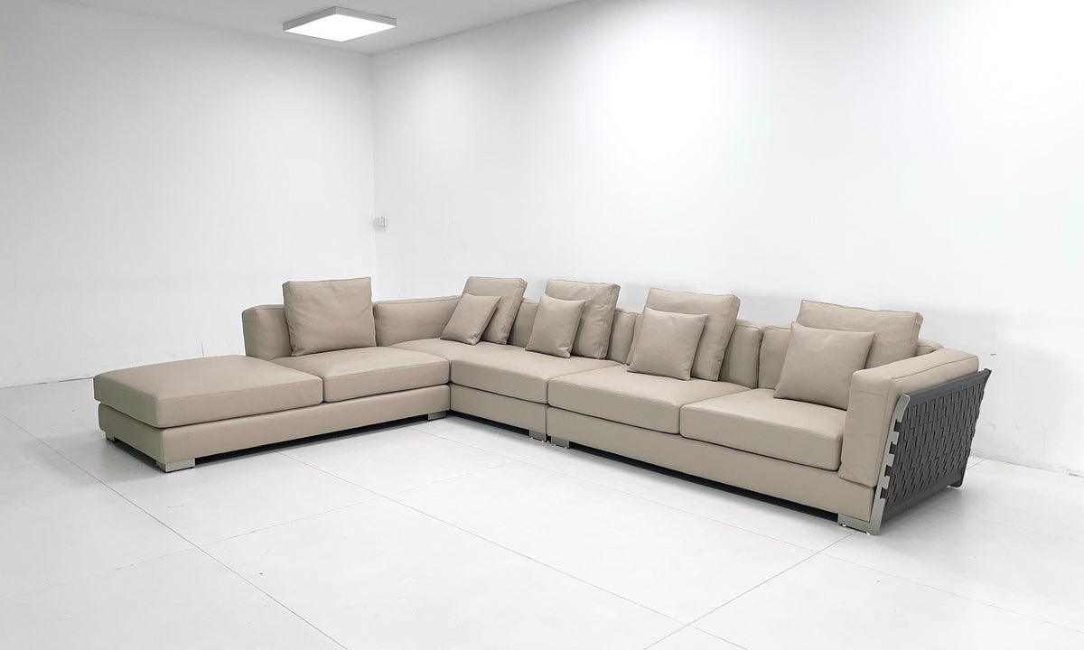 【Brand】Flexform Woven Sofa, Italian Designer Hand‑Woven Top‑Grain Leather Sofa, Goose Down Filled Modular Lounge Couch for Villa & Luxury Living Room