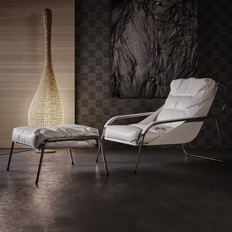【Brand】Sanota Chair, Italian Minimalist Fabric Accent Lounge Armchair, Sculptural Curved Upholstered Chair with Matte Metal Frame for Reading Nook & Luxury Home