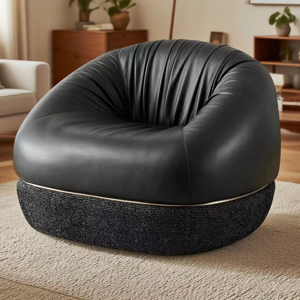 【Brand】Italian‑Style Minimalist Leisure Chair, Modern Fabric Upholstered Accent Armchair, Soft Cushioned Single Sofa Chair with Matte Metal Frame for Reading Nook & Luxury Home