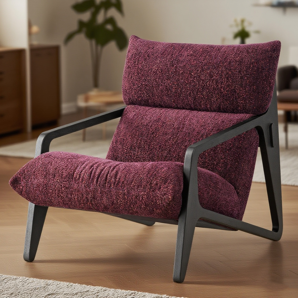 MARQI Italian Minimalist Lounge Chair, Curved Designer Accent Chair, Boucle Fabric, High Density Foam, Solid Wood Frame, Contemporary Leisure Single Chair for Bedroom Balcony