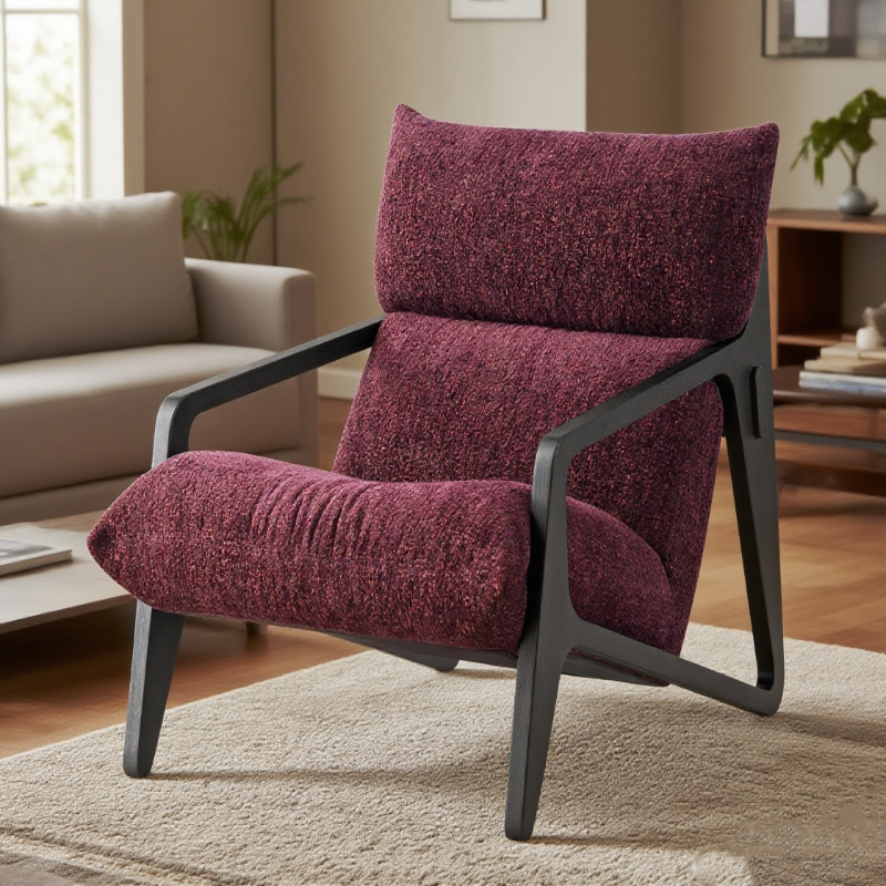 MARQI Italian Minimalist Lounge Chair, Curved Designer Accent Chair, Boucle Fabric, High Density Foam, Solid Wood Frame, Contemporary Leisure Single Chair for Bedroom Balcony