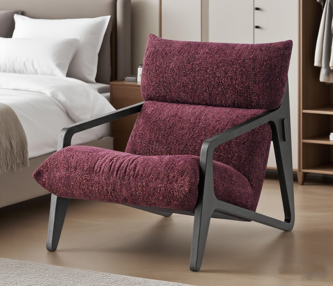MARQI Italian Minimalist Lounge Chair, Curved Designer Accent Chair, Boucle Fabric, High Density Foam, Solid Wood Frame, Contemporary Leisure Single Chair for Bedroom Balcony