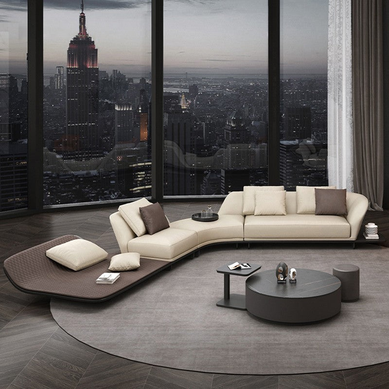 【Brand】ReflexSegno Ferrari Sofa, Italian Designer Top‑Grain Leather Curved Sectional Sofa, Floating Base Goose‑Down Filled Lounge Couch for Villa & Large Living Room