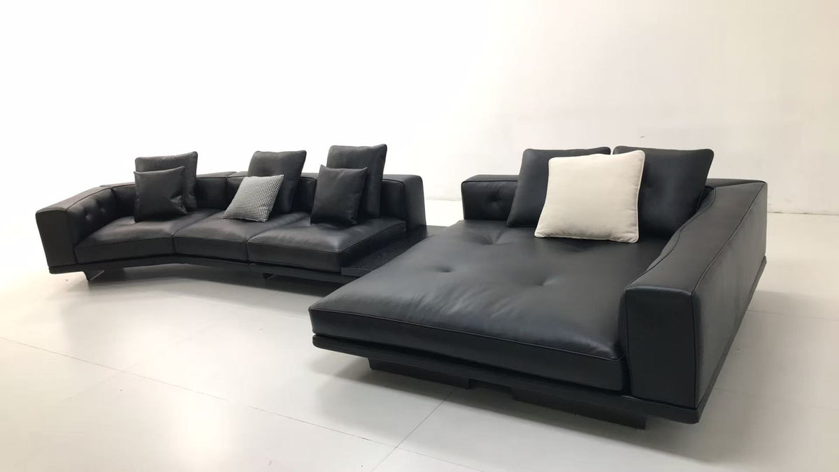 【Brand】Dilan Grand Chaise Sofa, Italian Minimalist Modular Upholstered Fabric Sectional with Suspended Metal Base, Goose‑Down Filled Lounge Couch for Villa & Large Living Room