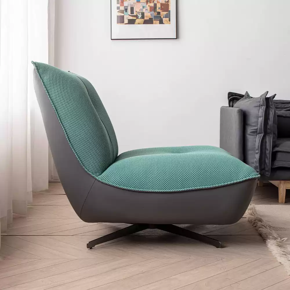 【Brand】Toast Chair, Italian Designer Top‑Grain Leather Accent Chair, Plush Thick Padded Upholstered Lounge Chair with Matte Metal Frame for Living Room & Villa