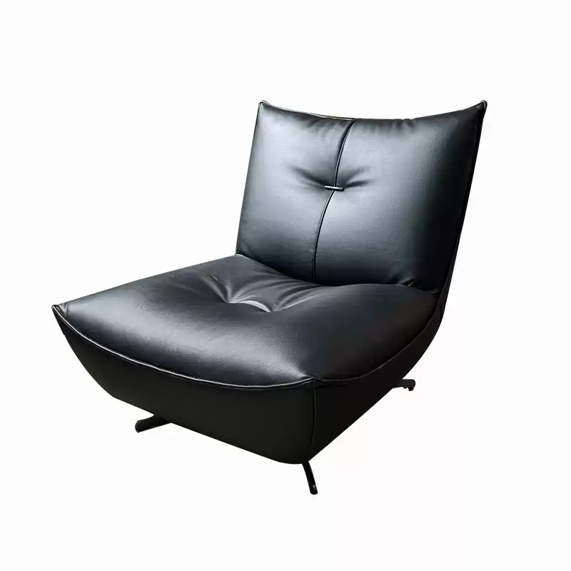 【Brand】Toast Chair, Italian Designer Top‑Grain Leather Accent Chair, Plush Thick Padded Upholstered Lounge Chair with Matte Metal Frame for Living Room & Villa