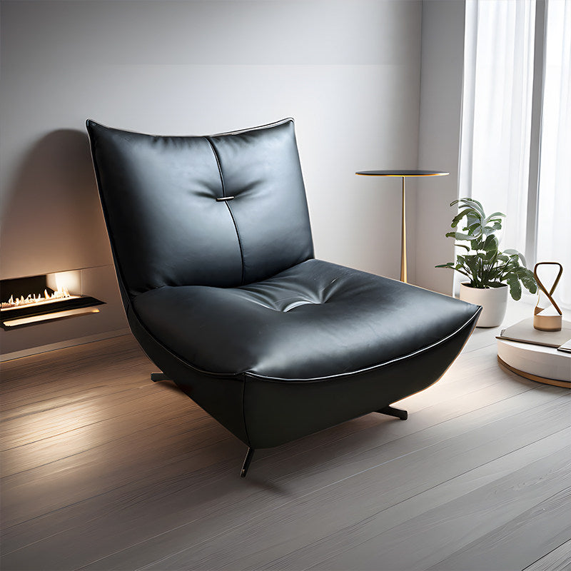 【Brand】Toast Chair, Italian Designer Top‑Grain Leather Accent Chair, Plush Thick Padded Upholstered Lounge Chair with Matte Metal Frame for Living Room & Villa