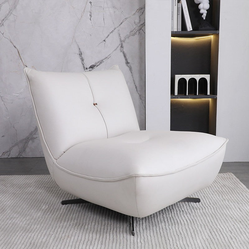 【Brand】Toast Chair, Italian Designer Top‑Grain Leather Accent Chair, Plush Thick Padded Upholstered Lounge Chair with Matte Metal Frame for Living Room & Villa
