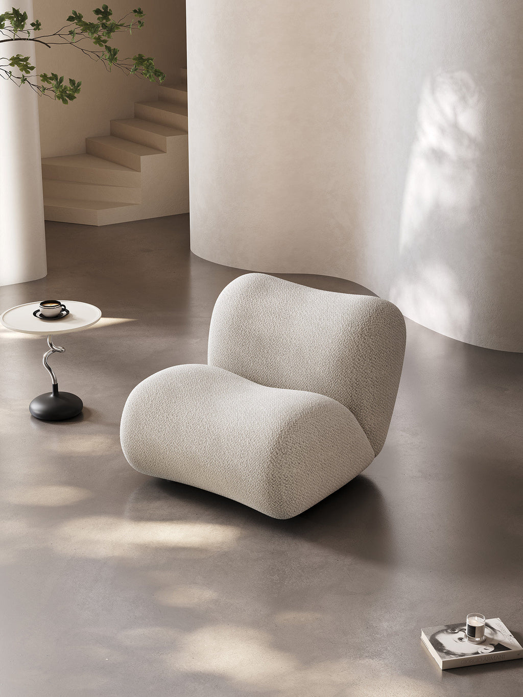 【Brand】Soap Chair, Italian Minimalist Fabric Accent Lounge Chair, Rounded Soft‑Padded Upholstered Armchair with Hidden Metal Frame for Reading Nook & Luxury Home