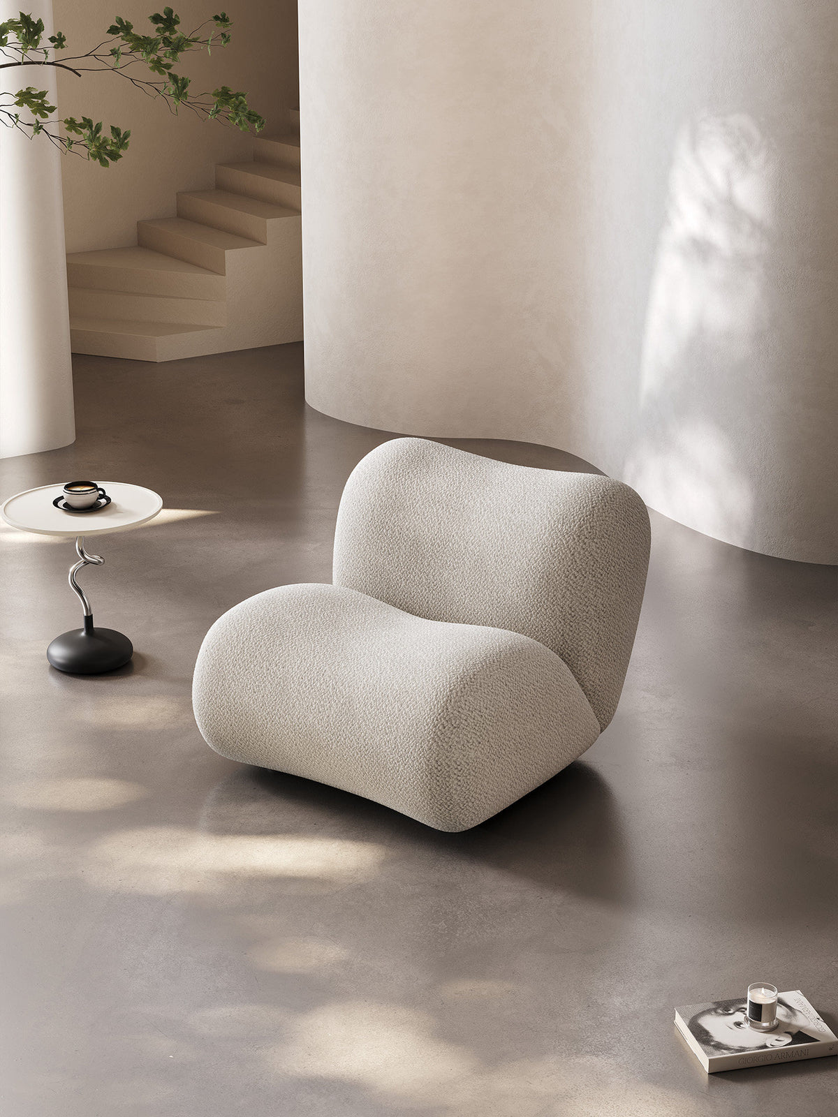 【Brand】Soap Chair, Italian Minimalist Fabric Accent Lounge Chair, Rounded Soft‑Padded Upholstered Armchair with Hidden Metal Frame for Reading Nook & Luxury Home
