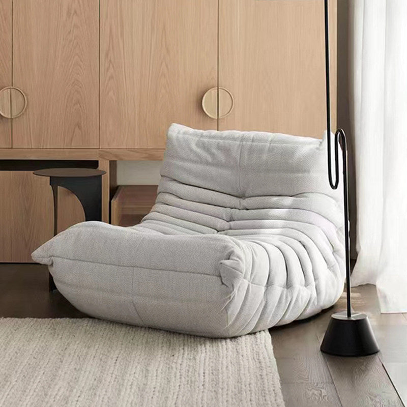【Brand】Caterpillar Lounge Chair, Modern Fabric Upholstered Accent Chair, Segmented Pleated Frameless High‑Density Foam Leisure Chair for Reading Nook & Luxury Home