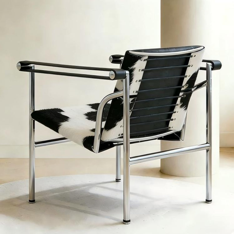 【Brand】LC1 Basculant Armchair, Mid‑Century Modern Fabric Sling Accent Chair, Tilting Backrest Polished Chrome Tubular Steel Frame Lounge Chair for Study & Luxury Home